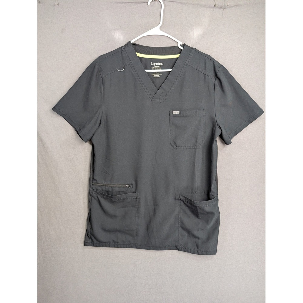 Landau Forward Mens Scrub Top Grey V-Neck Short Sleeve Medium 8331